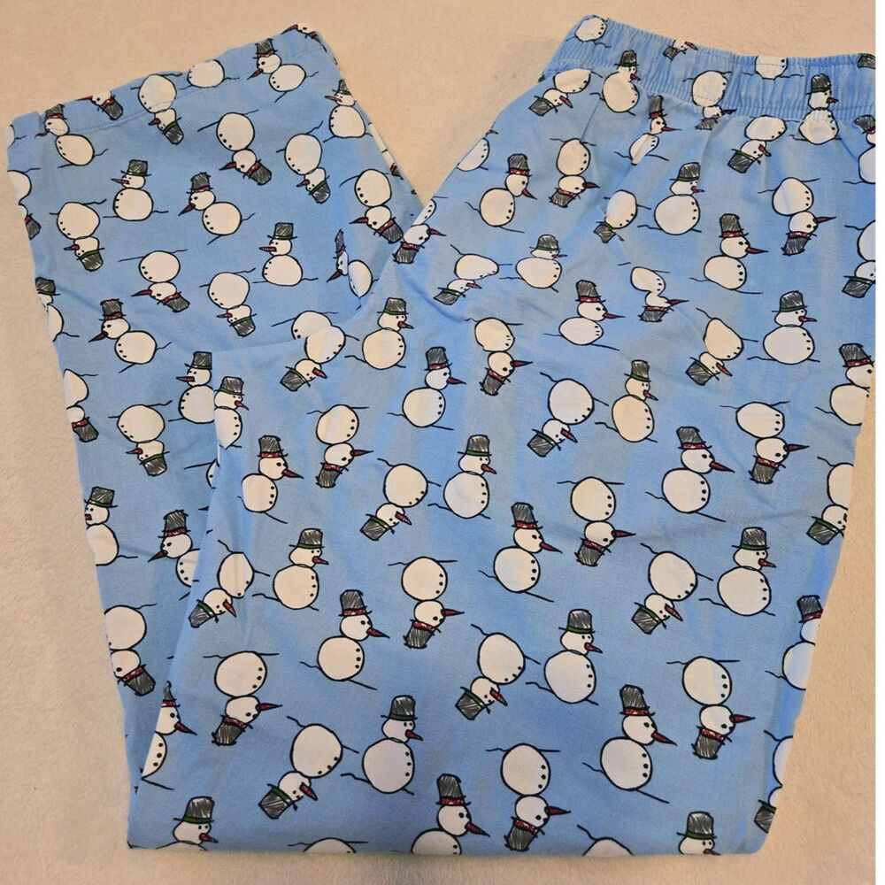 Sz Med OLD NAVY Blue White Snowman Flannel PJ Lounge Pants